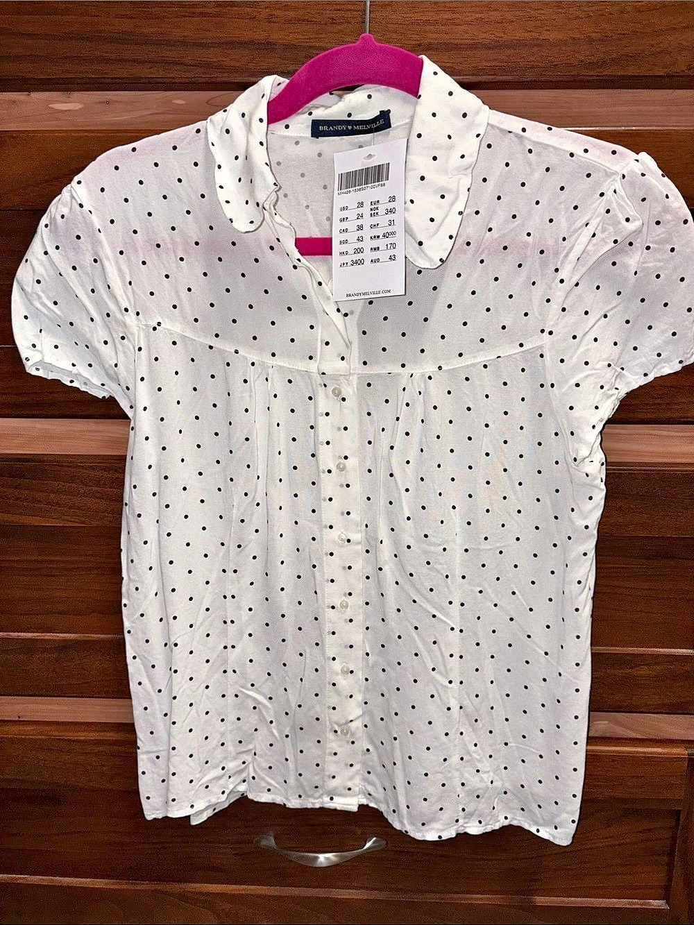 Brandy Melville NWT Polka Dot V-Neck Blouse in White & Black